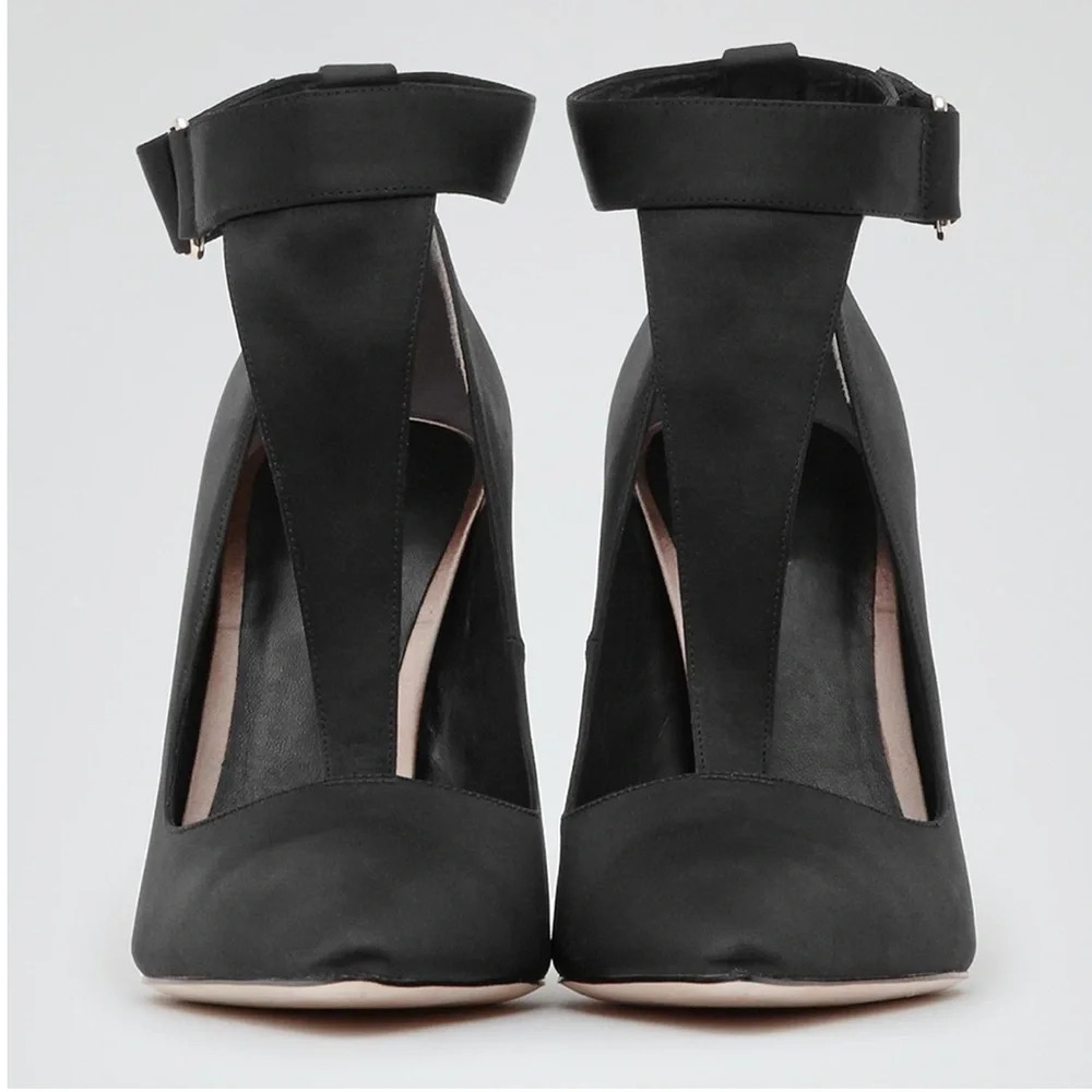 Reiss Poppy Black Satin T Bar Court Shoes Size 38